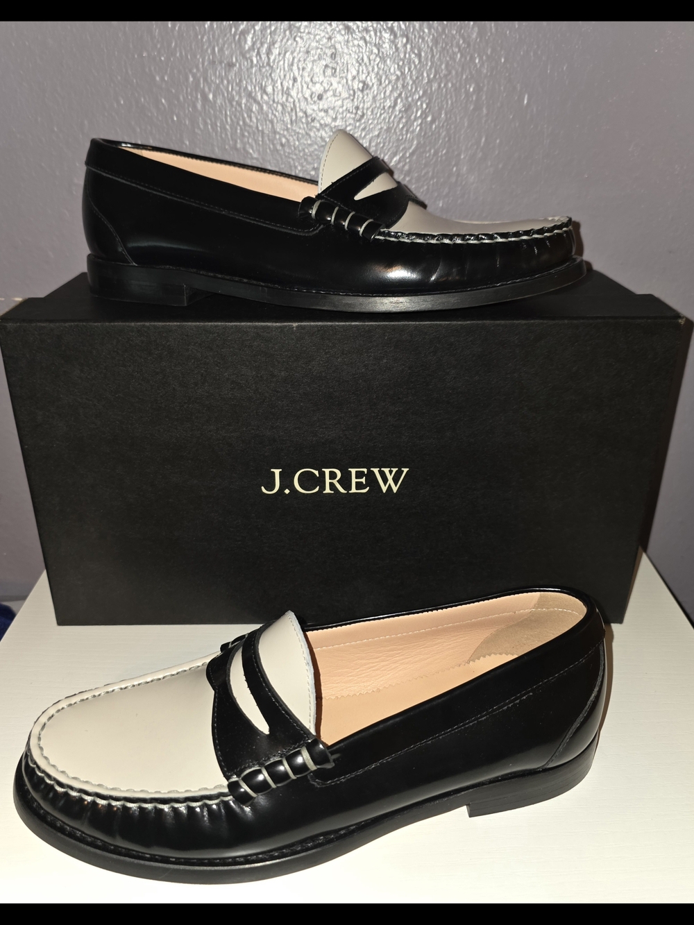 J. Crew Black and Cream Penny Loafers WOMENS - Picture 3 of 7